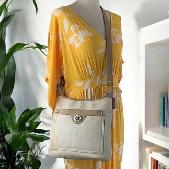 Coach Penelope F16533 Crossbody Bag - Ivory Leather/Tan Snakeskin Embossed Trim - Picture 1 of 13